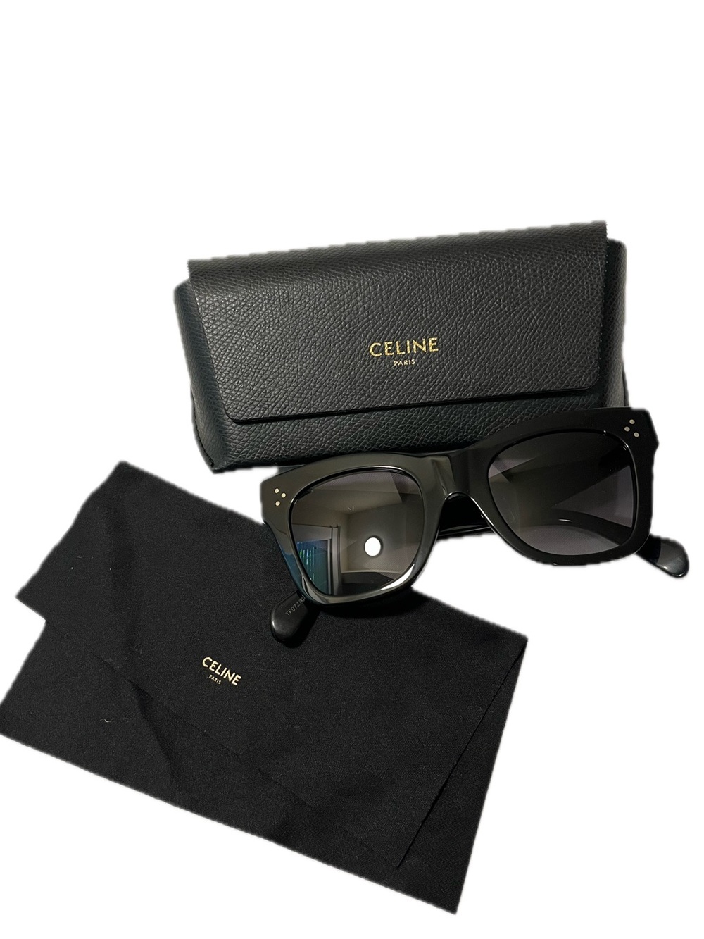 Celine Paris Black Frame Cat Eye Large Sunglasses with Case and Glass Wipe